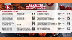 zaxbys menu with prices
